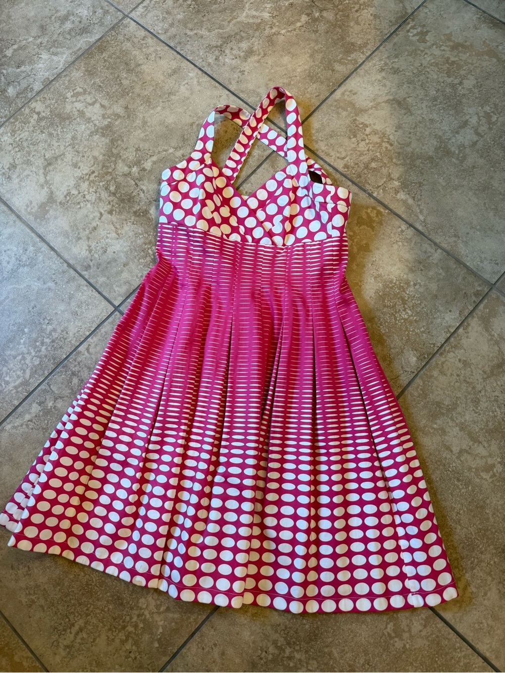 Calvin Klein Pink and White Polka Dot Midi Dress